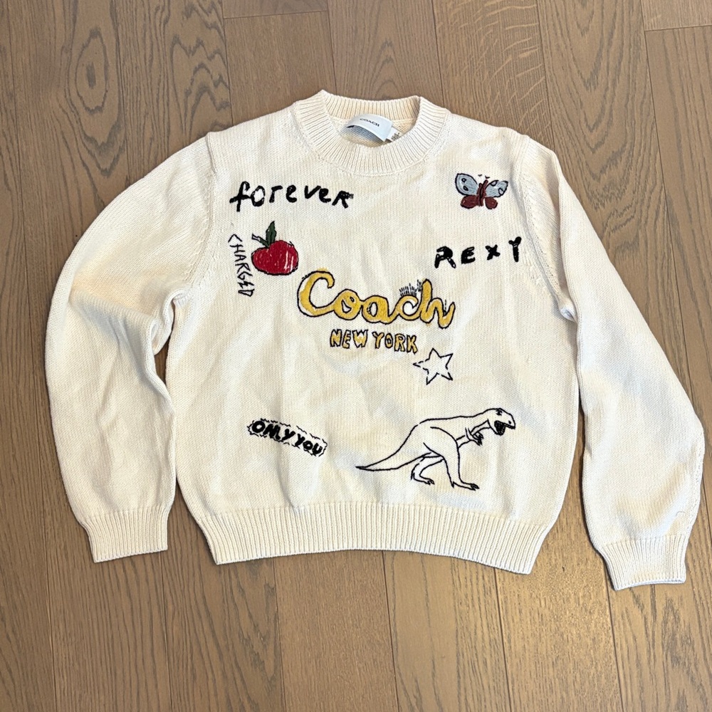 Coach sketch print crewneck sweater Cream Sweater with Embroidered Details
